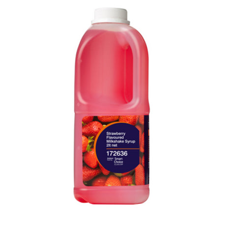 Strawberry Milkshake Syrup in a 2L bottle, made in New Zealand, ideal for flavorful milkshakes and beverages.