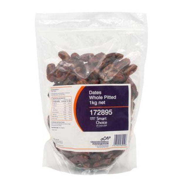 Whole pitted dates in a 1KG pack from Iran, rich in nutrients and perfect for snacking or baking.