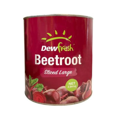 Vibrant sliced beetroot from Dewfresh, 2.84KG pack, perfect for enhancing salads and sandwiches with color and flavor.