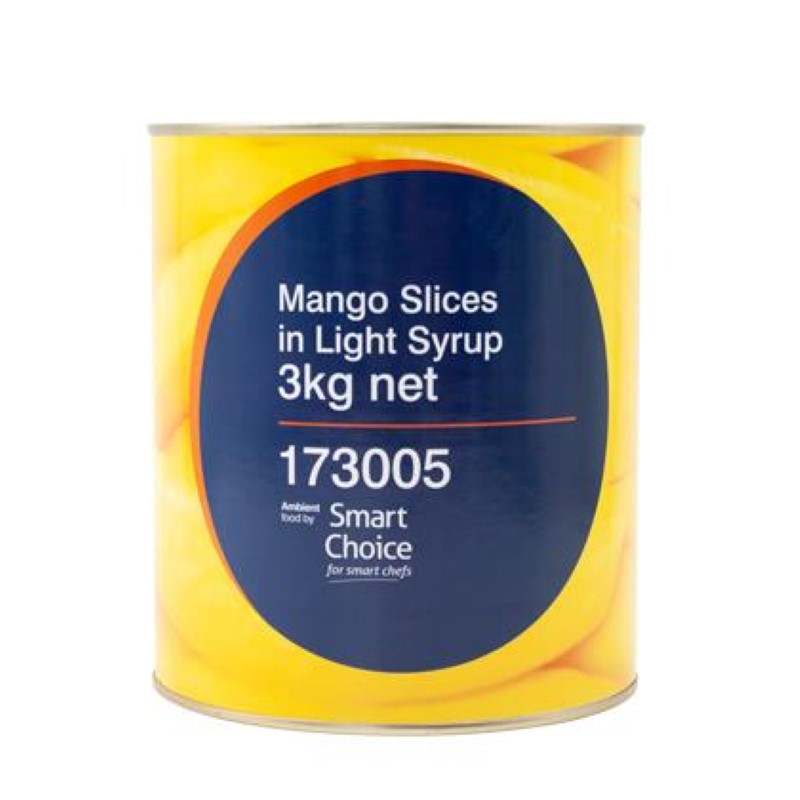 Mango slices in light syrup, 3KG jar, perfect for desserts and snacks, bursting with natural mango flavor.