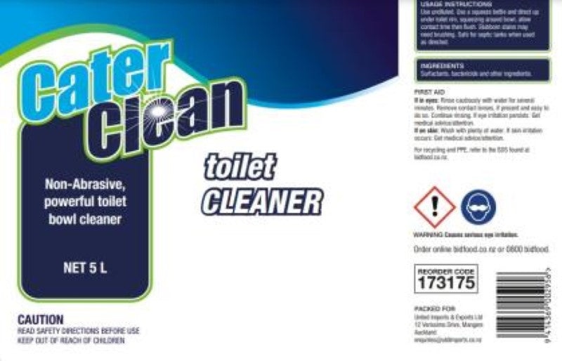Powerful 5L toilet cleaner from Cater Clean, removes tough stains, mineral deposits, and limescale for a hygienic finish.