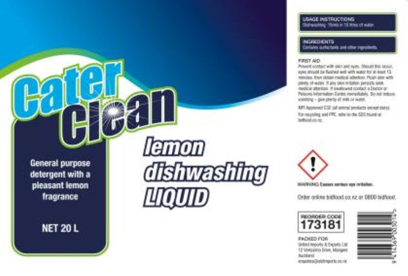Dishwash Liquid Lemon - Cater Clean - 20L