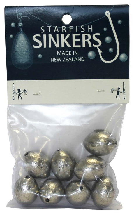 Starfish Egg Sinker Packet with 8 versatile 1oz sinkers for optimal underwater stability in estuaries and coastal waters.