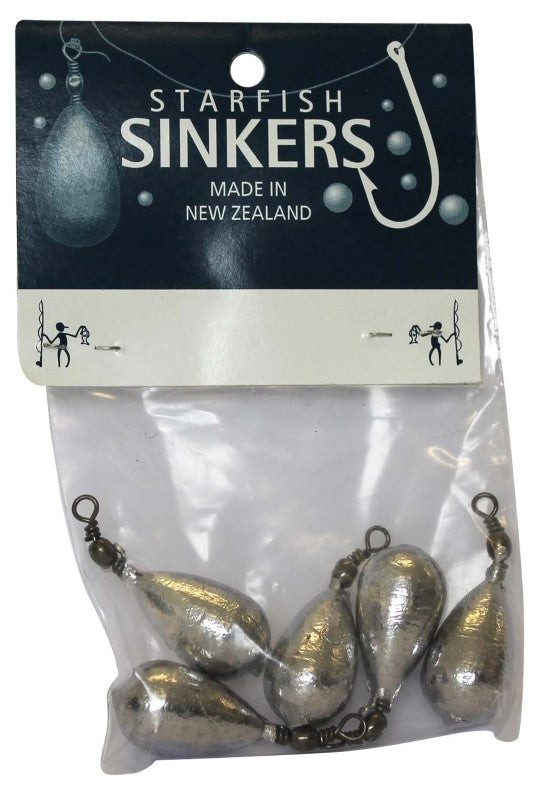 Starfish Swivel Sinkers Packet: five rust-resistant 1oz swivel sinkers designed for stability and reduced line twist.