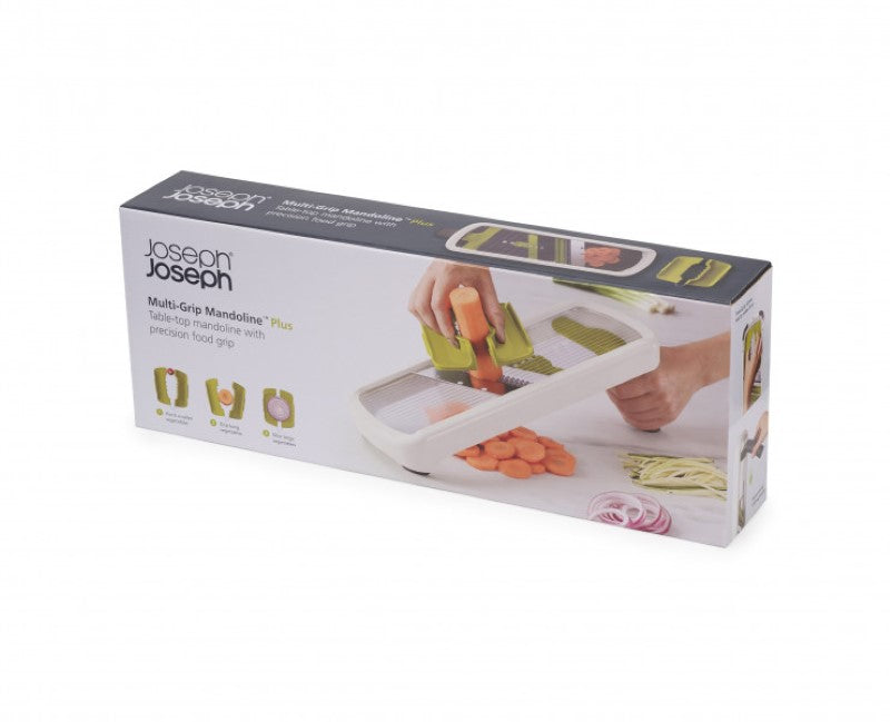 Joseph Joseph Multi-Grip Mandoline Plus for safe, efficient slicing with adjustable thicknesses and versatile grip options.