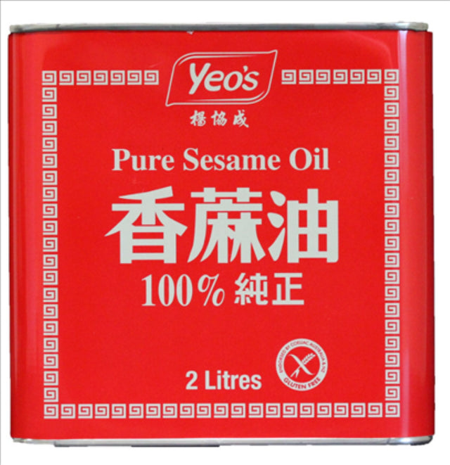 Yeo's 100% Pure Sesame Oil 2L, premium quality with roasted flavor, perfect for cooking, dressings, and marinades.