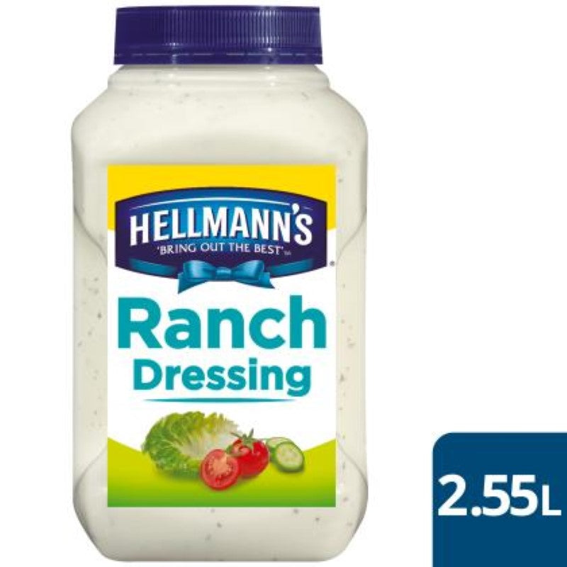 Hellmann's 2.55L Ranch Dressing features a rich buttermilk flavor, perfect for salads, dips, and enhancing meal taste.