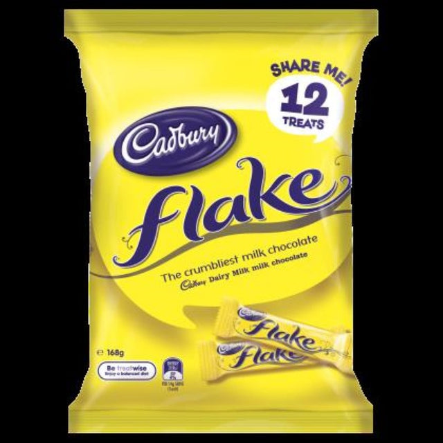 Cadbury Chocolate Bar Flake Share Pack with 12 x 168g crumbly milk chocolate bars, perfect for sharing and indulgence.