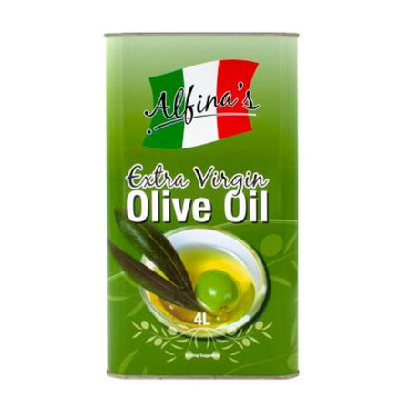 Extra virgin olive oil from Alfina in a 4L bottle, perfect for cooking, dressing, and enhancing Mediterranean dishes.