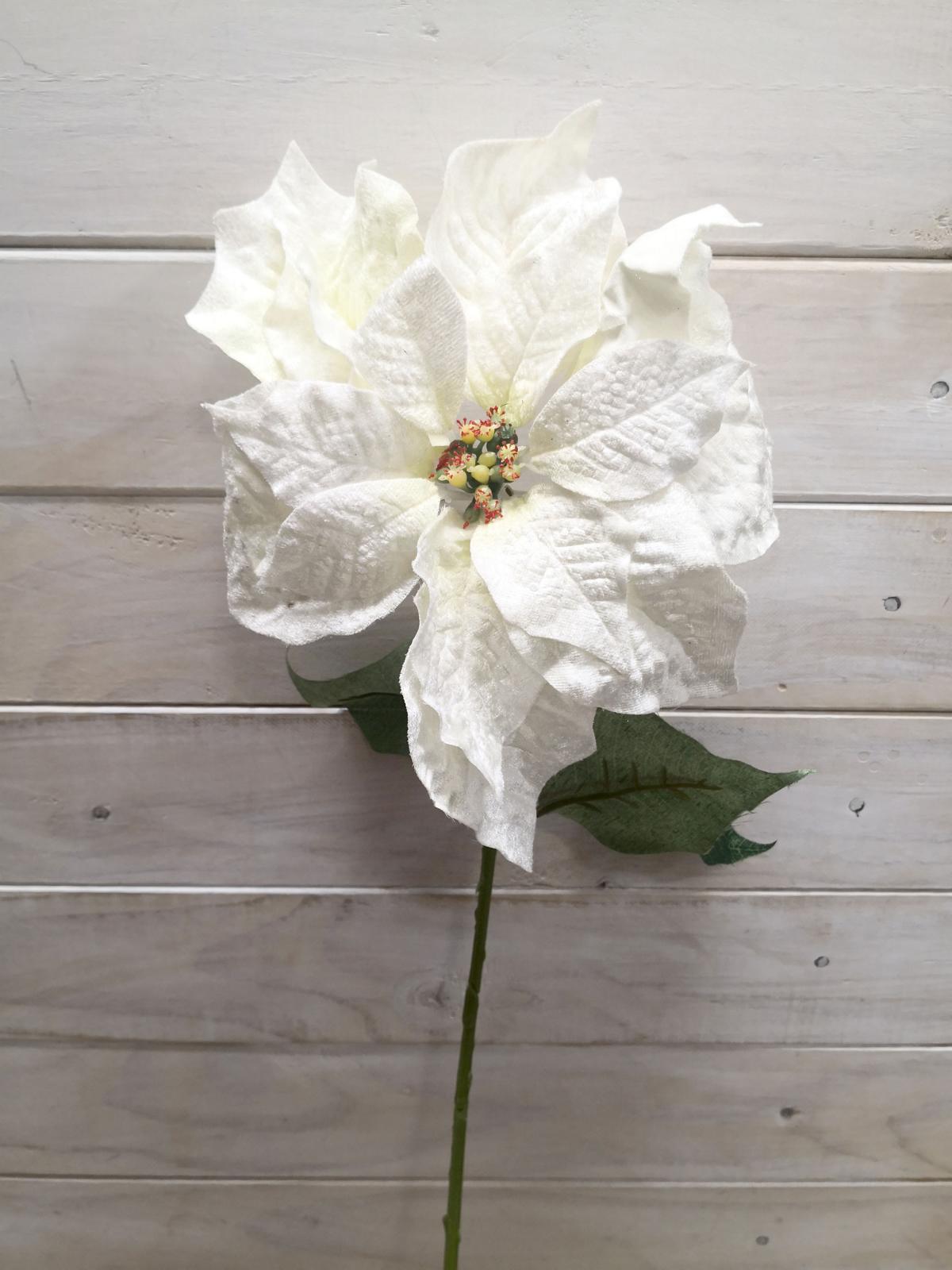 Large velvet poinsettia stem featuring rich textures and vibrant colors, perfect for year-round elegant home decor.