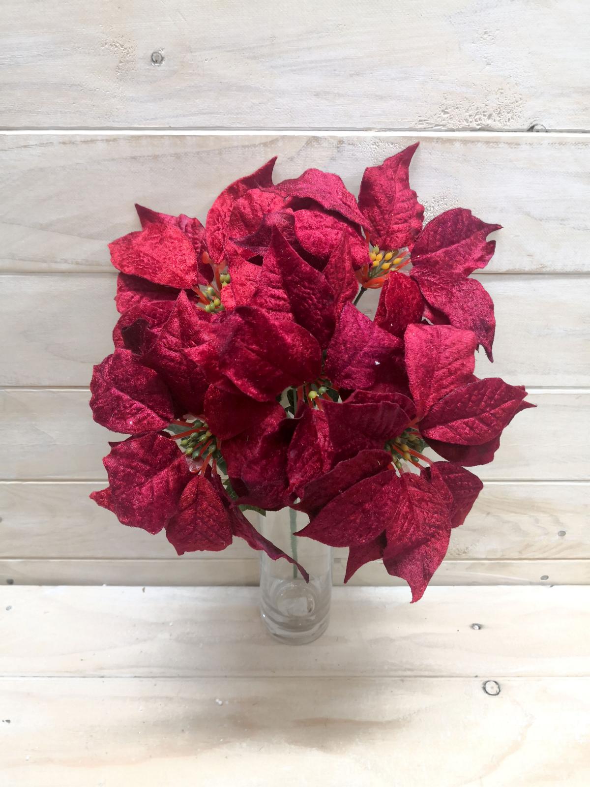 Artificial Flower -Large Velvet Poinsettia Bush