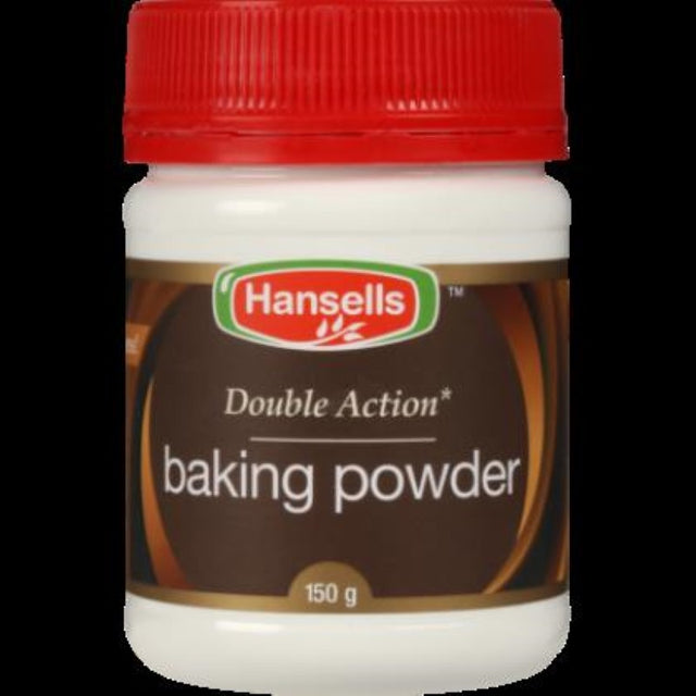 Baking powder in a 150G pack, gluten-free, essential for fluffy cakes and pastries, made in Australia, packed in New Zealand.