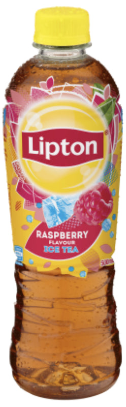 Lipton Ice Tea Raspberry 12-pack of 500ml PET bottles for refreshing sweet and tangy on-the-go enjoyment.