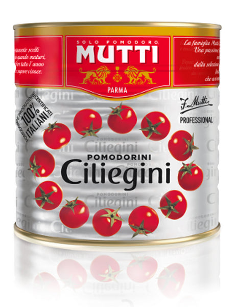 Rich and flavorful Mutti Cherry Tomatoes in a 2500G can, perfect for enhancing your dishes.