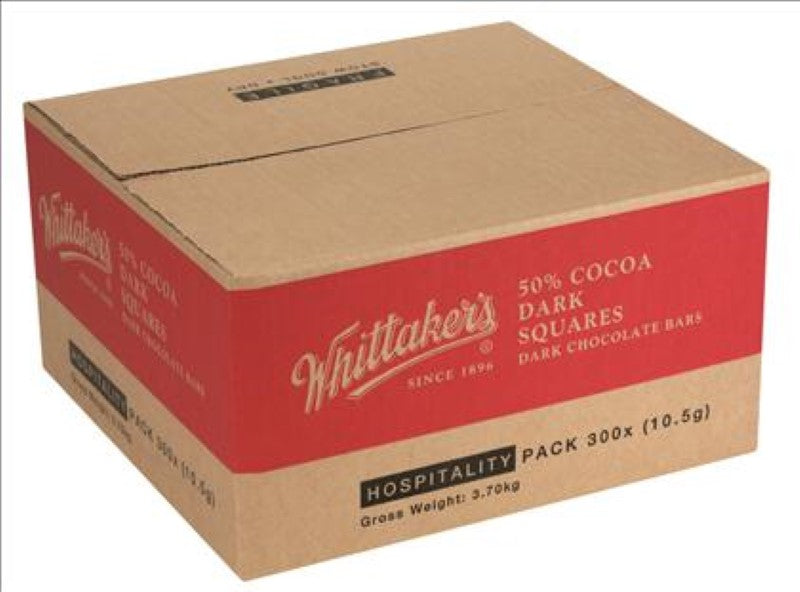 Whittaker's Dark Chocolate Squares, 10.5g wraps, bulk pack of 300, rich and smooth New Zealand chocolate for indulgent snacking.