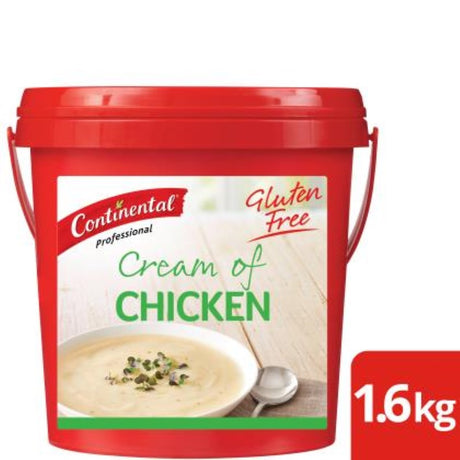 Creamy gluten-free chicken soup in a 1.6kg pack, perfect for quick meals and versatile cooking.