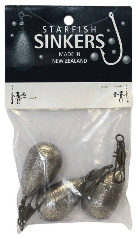 Three 3oz Starfish Clipon Sinkers, ideal for smooth angling in freshwater and saltwater, designed for versatility and reliability.