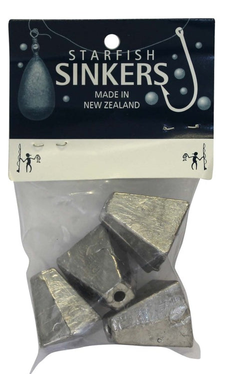 Starfish Pyramid Sinker Packet, 4-pack of 3oz sinkers designed for stability in surf and ocean fishing.