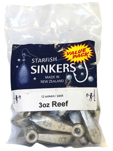 12-pack of 3oz Starfish Reef Sinkers, designed for efficient water penetration and versatile angling setups.