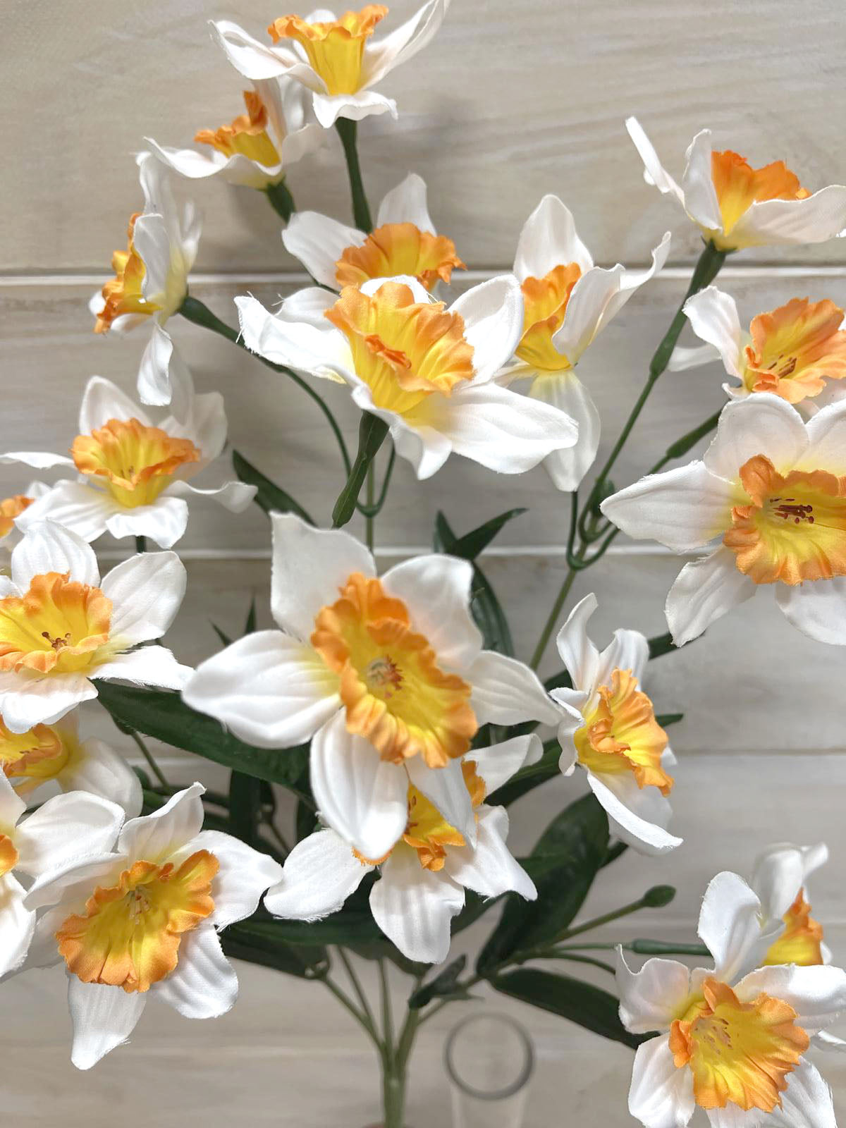 Small artificial daffodil flower bush, 35 cm tall, vibrant yellow blooms for year-round home decor without maintenance.