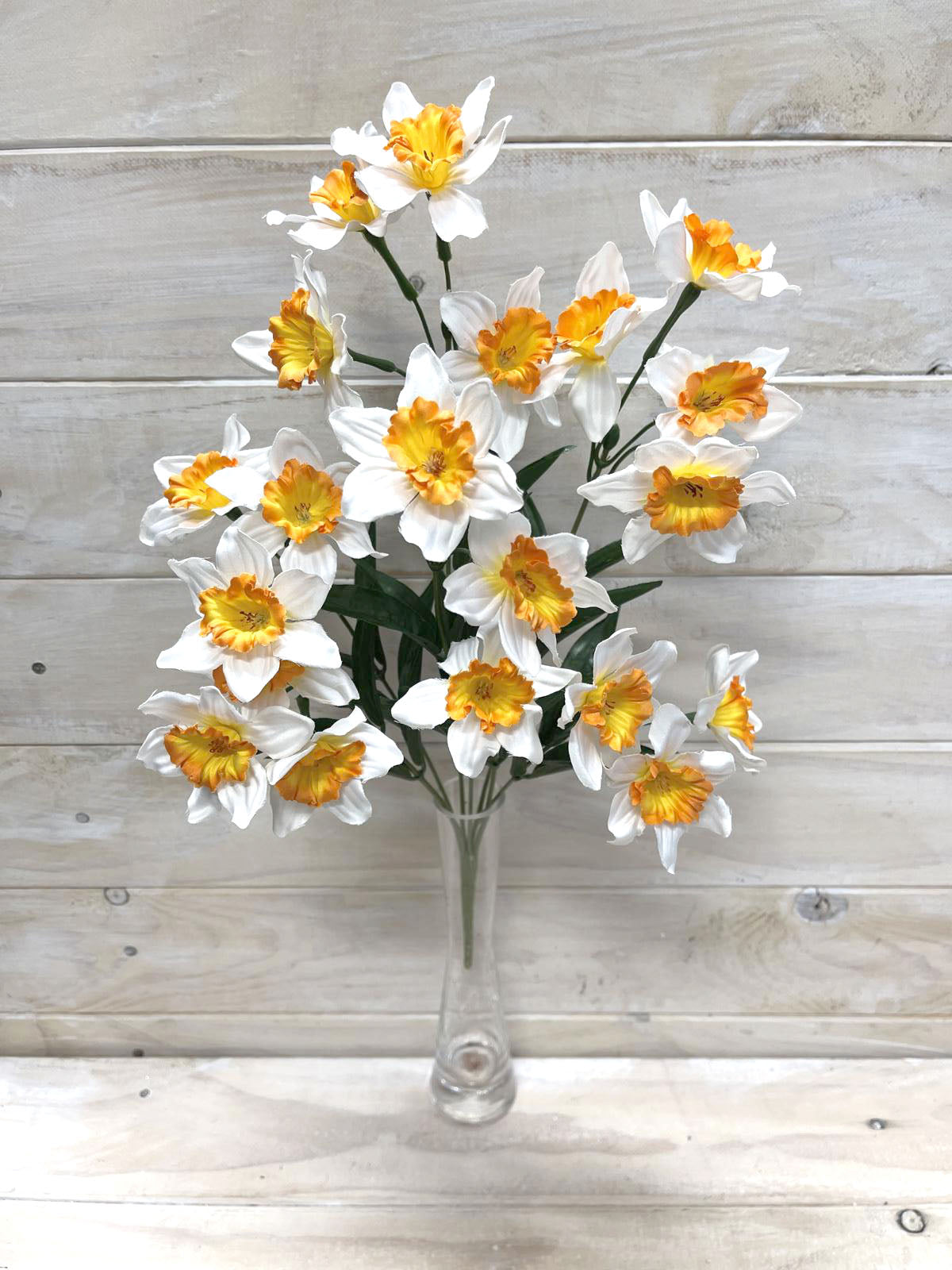 Artificial small daffodil flower bush in vibrant yellow, 35 cm tall, perfect for home decor and year-round charm.