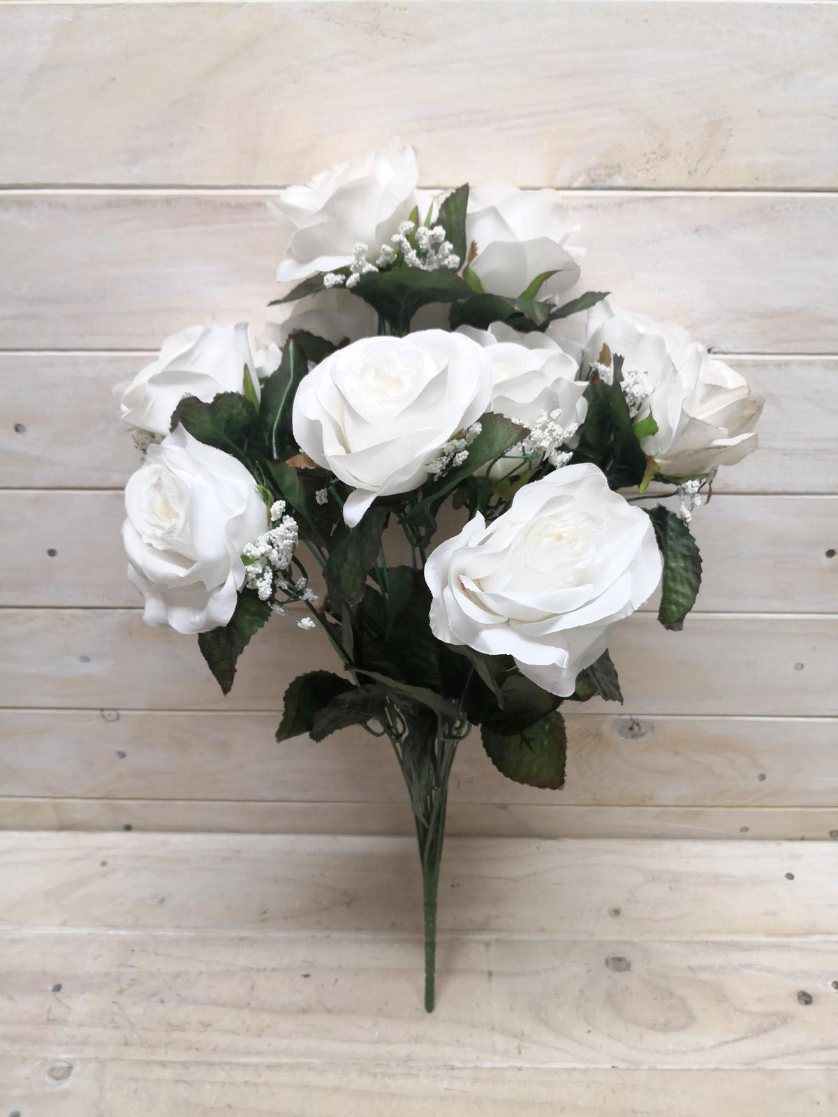 Artificial – Large Rose Bud Bush With Gyp White