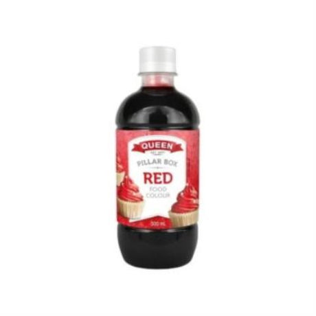 Vibrant 500ML red food coloring by Queen, perfect for enhancing cakes, desserts, and beverages with bold color.