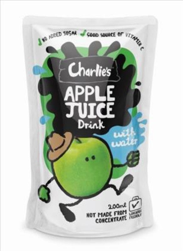 Refreshing Charlie's Kids Apple Juice, packed in 10 lightweight 200ml cartons, made with real apple juice for children.