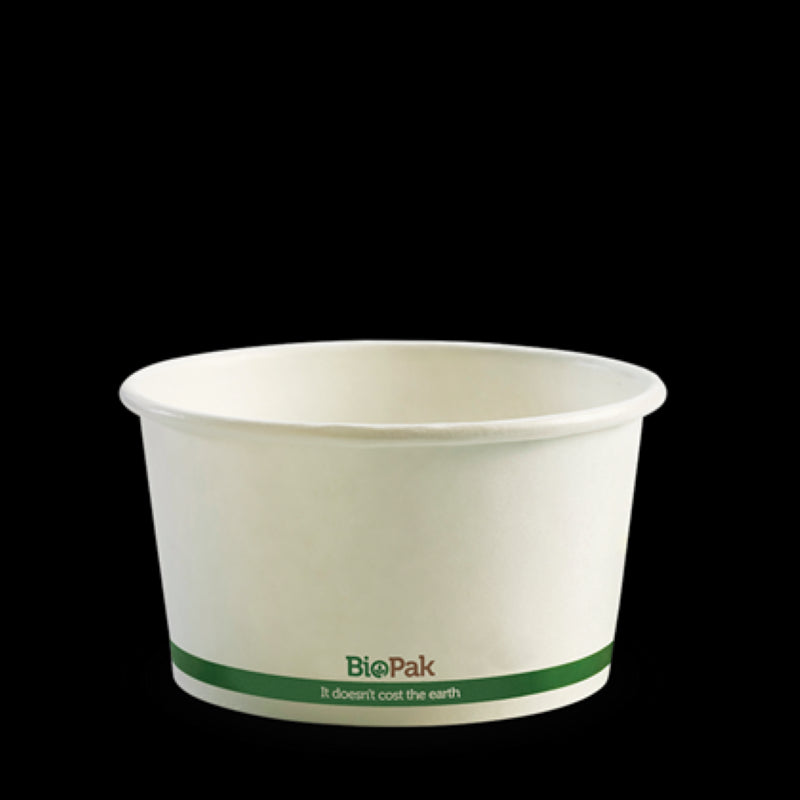 Bowl Paper 12oz White Green Stripe Lined (115mm dia 61mm H) - Biopak - 25PC