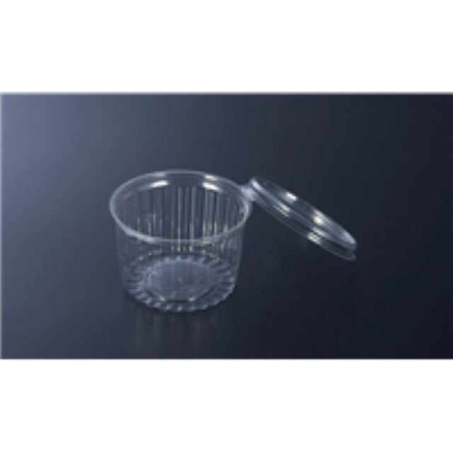 Elegant 8oz flat lid show bowl by Unipak, perfect for displaying desserts, salads, and more; pack of 50 for events.