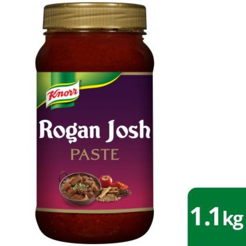 Authentic Knorr Pataks Rogan Josh curry paste, 1.1KG, made with tomatoes, coriander, and spices for flavorful Indian meals.