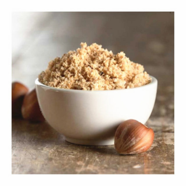 Ground raw hazelnuts in a 1KG eco-friendly bag, perfect for baking, cooking, or adding nutrition to smoothies.