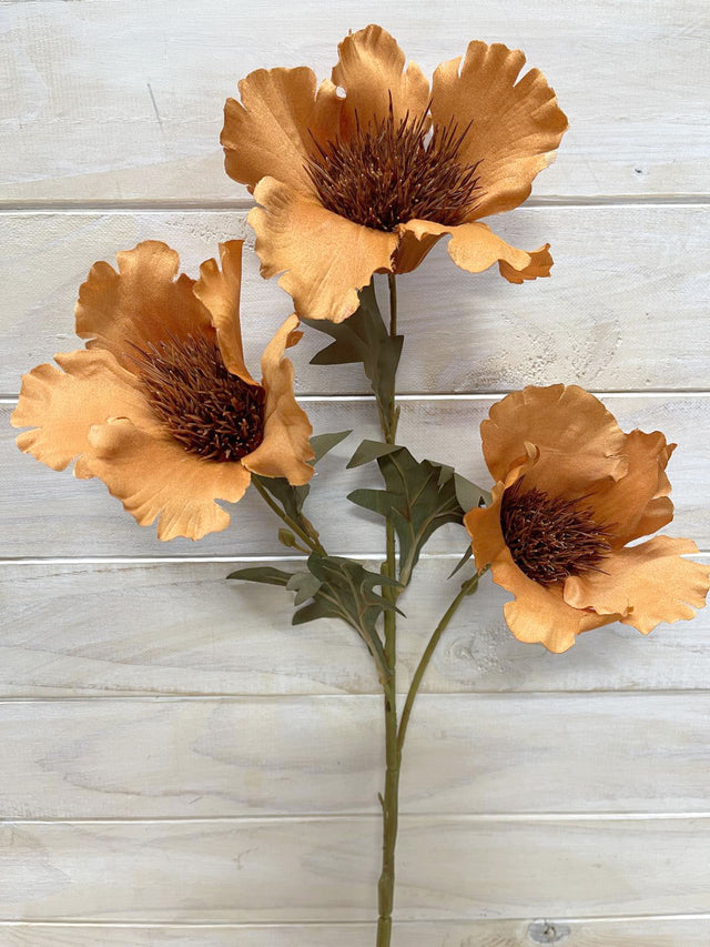Set of three artificial kapok flower sprays featuring a realistic dry look, perfect for effortless home decor enhancement.