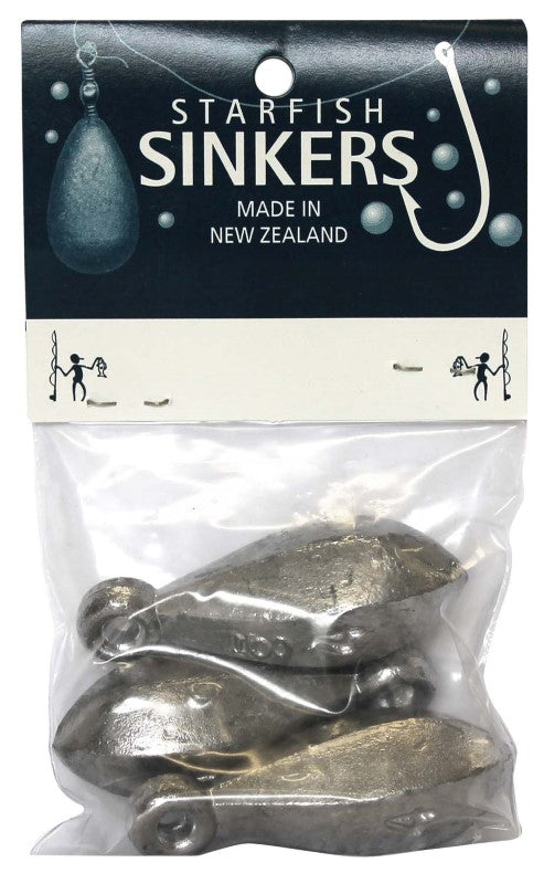 Starfish Reef Sinker Packet: 4oz sinkers in a 3-pack, designed for precision fishing in saltwater and freshwater.