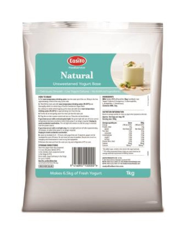 Easiyo Yoghurt Base Natural Unsweetened 1KG sachet for making fresh, customizable yogurt at home, no added sugar or artificial ingredients.