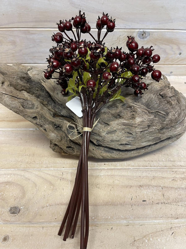 Vibrant artificial rosehip berry bundle, perfect for home decor, crafts, and arrangements, requiring no maintenance.