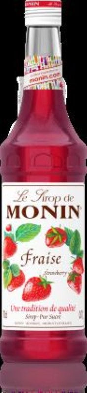 Monin Strawberry Syrup 700ML, a vibrant, natural syrup perfect for cocktails, desserts, and smoothies, enhancing your culinary creations.