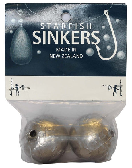 Starfish Ball Sinker Packet featuring two 5oz sinkers for versatile bait anchoring in freshwater and saltwater fishing.