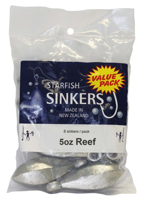 Starfish Reef Sinker Value Pack contains 8 versatile 5oz sinkers designed for precise bait placement and improved catch rates.