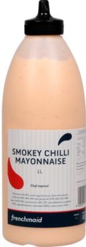 Creamy Frenchmaid Mayonnaise Smokey Chilli, infused with crushed chilli and mesquite smoke, perfect for dips and sandwiches.