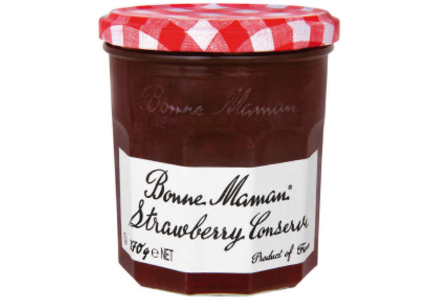 Luscious Bonne Maman Strawberry Conserve in a 370g jar, perfect for spreading and enhancing your breakfast.