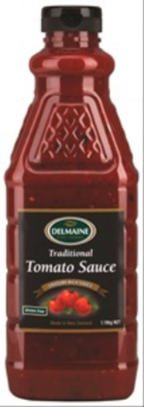 Delmaine Tomato Sauce 1.10kg, made in New Zealand, perfect for enhancing dishes with rich tomato flavor.