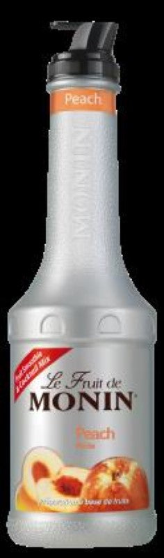 Monin Puree Peach 1L bottle featuring vibrant peach flavor for cocktails, desserts, and culinary creations.