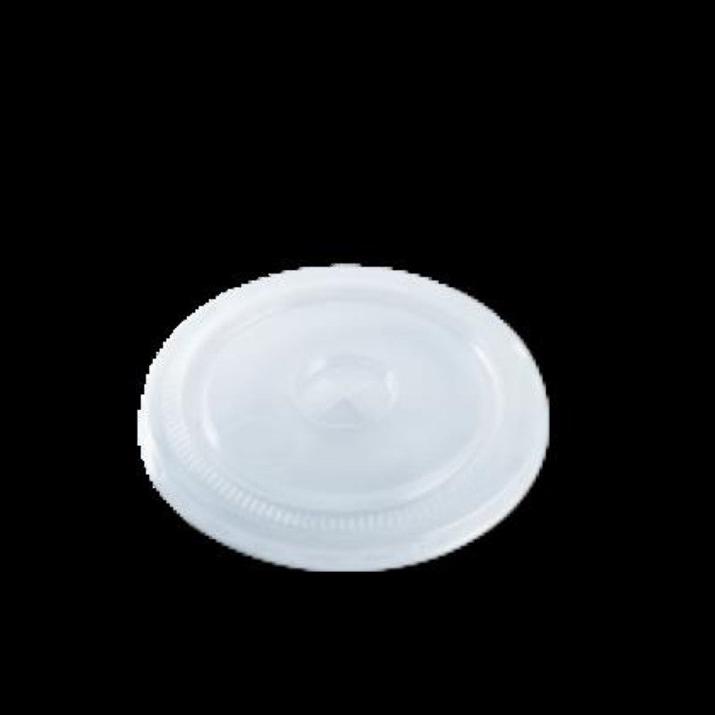 Flat plastic lid for 14-24oz PET containers, pack of 50 by Detpak, perfect for secure food storage.