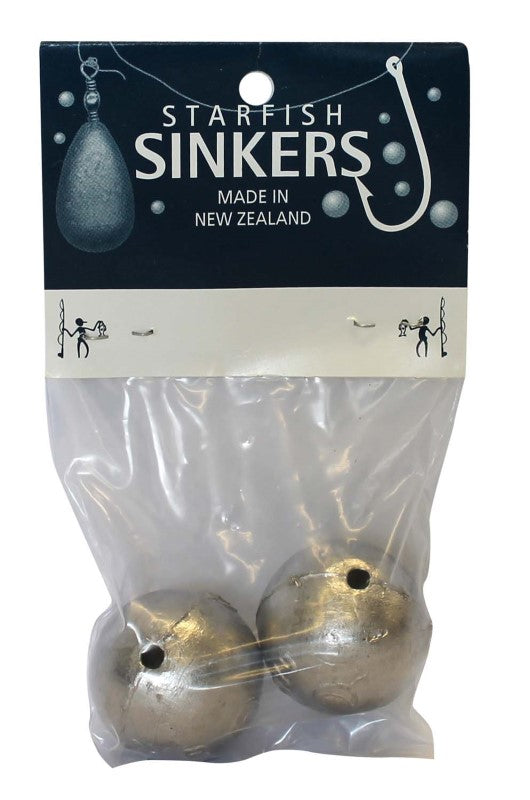 Starfish Ball Sinker Packet with two 6oz sinkers, designed for versatile fishing in fresh and saltwater environments.