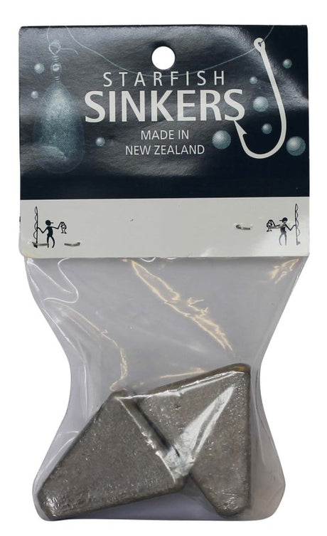 Two 6oz Starfish pyramid sinkers designed for surf and ocean fishing, ensuring stable anchorage in varied conditions.