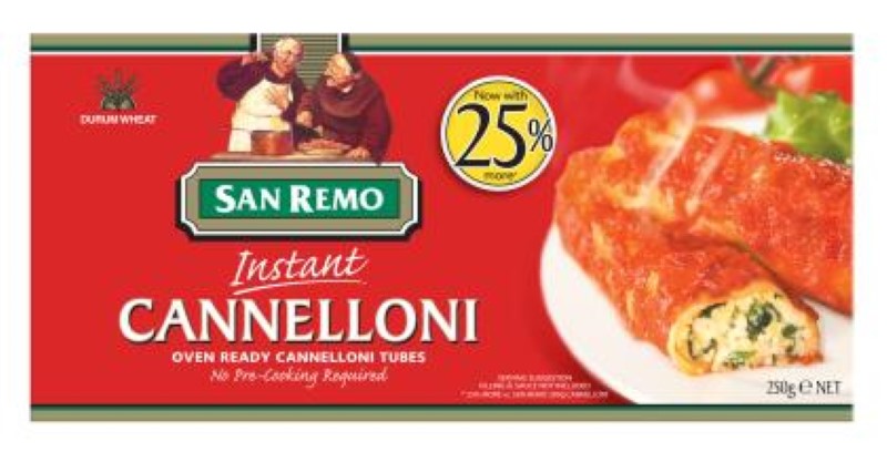 Pasta Cannelloni Tubes - San Remo - 250G