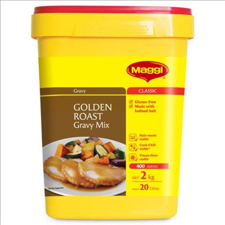 Golden Roast Gluten-Free Gravy Mix by Maggi in a 2kg pack, ideal for enhancing roast dinners with delicious flavors.