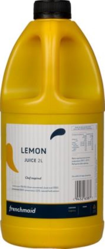 Vibrant 2L bottle of Frenchmaid Juice Lemon, perfect for enhancing dishes, drinks, and desserts with authentic citrus flavor.