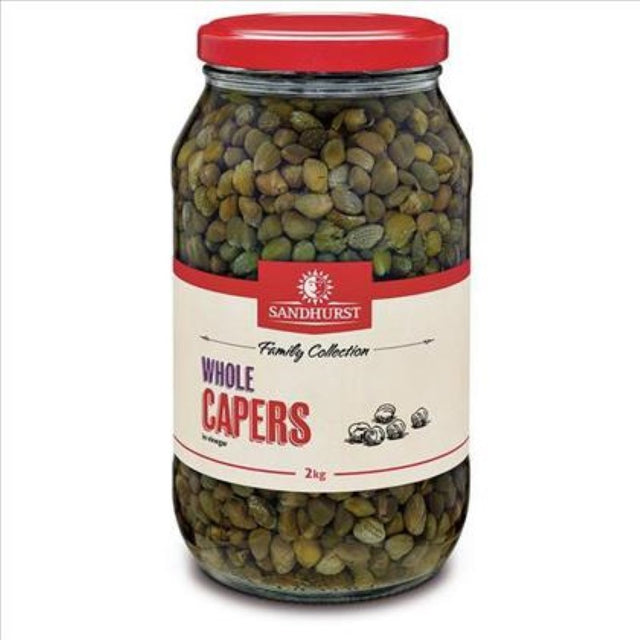 2KG pack of Sandhurst capers from Turkey, ideal for adding tangy Mediterranean flavor to salads, sauces, and meats.